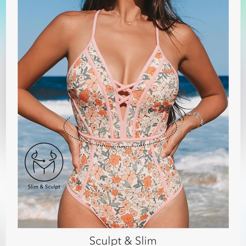 Floral One-Piece Swimsuit with Pink Trim